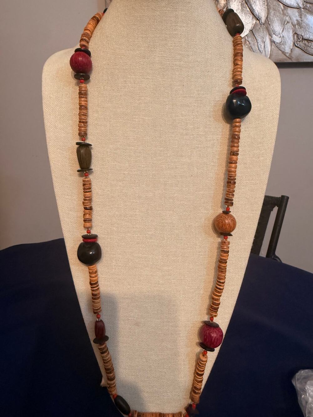 Vintage 40” Wood Heishi Bead Endless Boho Necklace